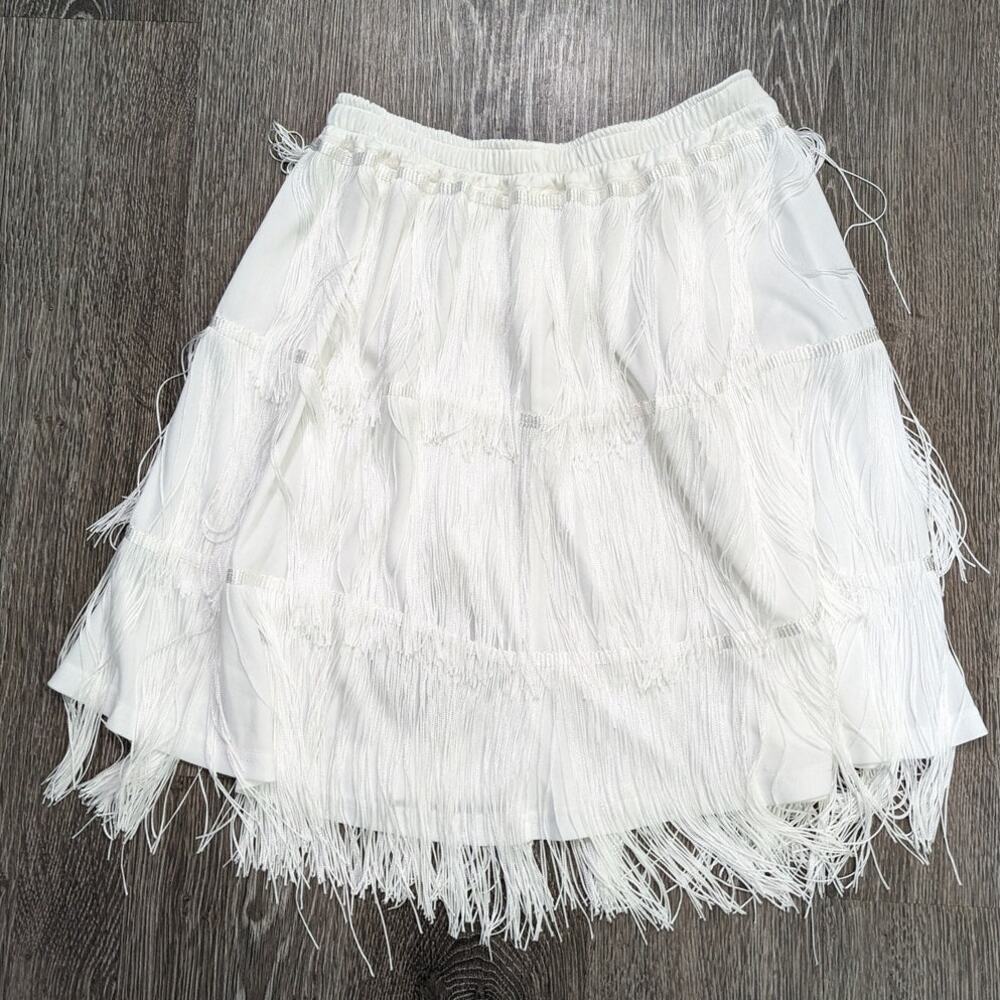 Love & Lemonade NWT Women's White Layered Fringe Skirt Size XL